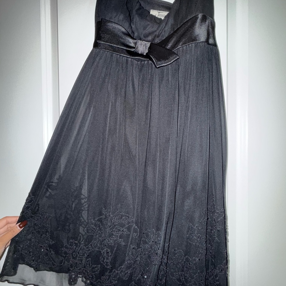 Jessica Black Satin Dress with sequin Accents